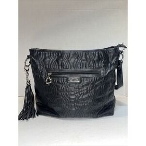BELLA RUSSO: Black Quilted Purse Faux Leather Handbag Shoulder‎ Bag Tote Tassels